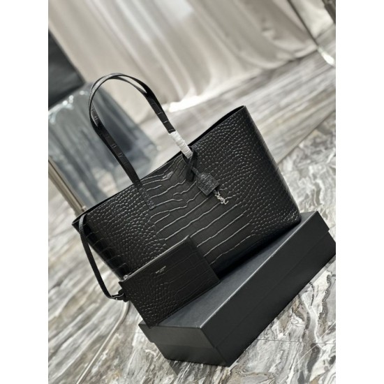 Replica YSL Saint Laurent Shopping Tote Bag Pelle Stampa Coccodrillo Nera