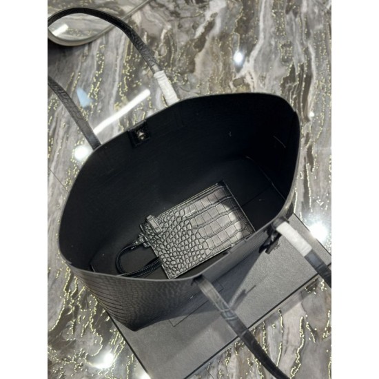 Replica YSL Saint Laurent Shopping Tote Bag Pelle Stampa Coccodrillo Nera