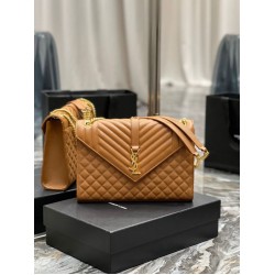 Borsa a busta grande YSL Saint Laurent Mix Matelasse Caramello 31cm