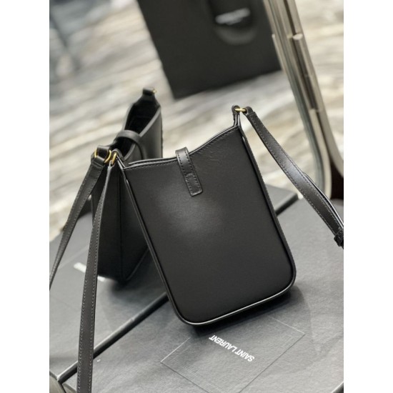 Replica YSL Saint Laurent Le 5 A 7 Mini pelle conciata al vegetale verticale nera