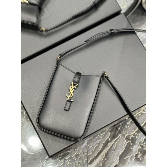 Replica YSL Saint Laurent Le 5 A 7 Mini pelle conciata al vegetale verticale nera