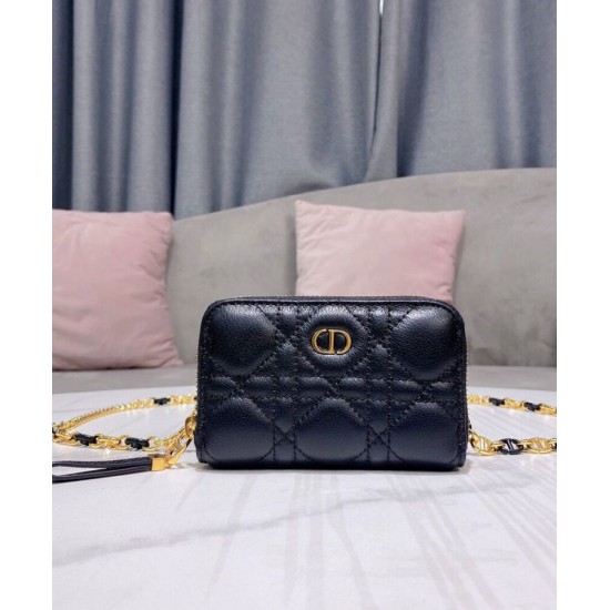 Replica Astuccio Christian Dior Mini Dior Caro con cerniera nero Replica Astuccio Christian Dior Mini Dior Caro con cerniera nero