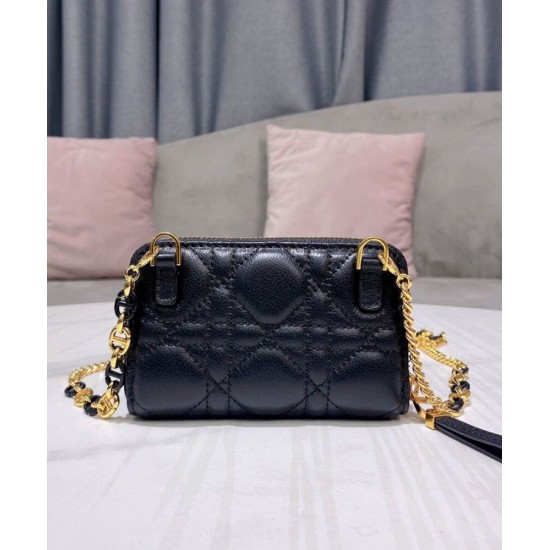 Replica Astuccio Christian Dior Mini Dior Caro con cerniera nero Replica Astuccio Christian Dior Mini Dior Caro con cerniera nero