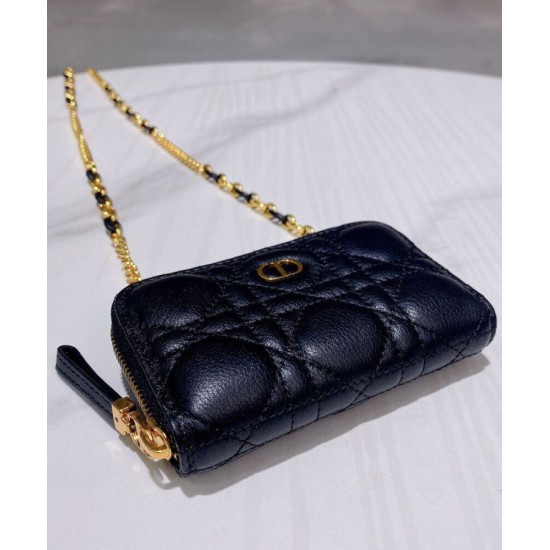 Replica Astuccio Christian Dior Mini Dior Caro con cerniera nero Replica Astuccio Christian Dior Mini Dior Caro con cerniera nero