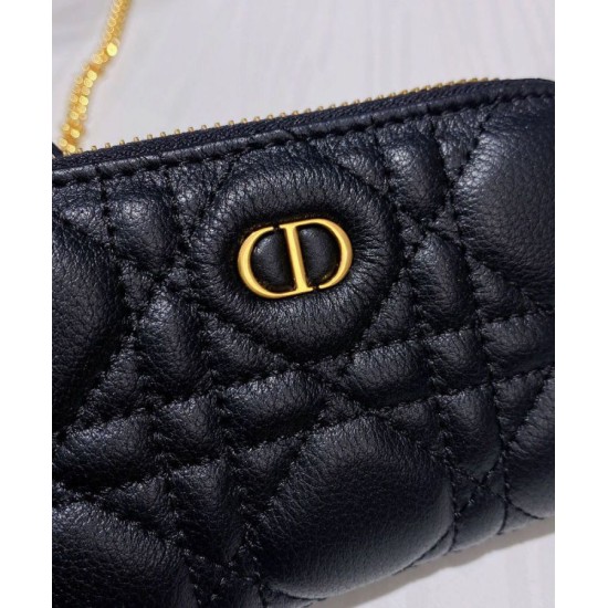 Replica Astuccio Christian Dior Mini Dior Caro con cerniera nero Replica Astuccio Christian Dior Mini Dior Caro con cerniera nero