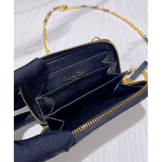 Replica Astuccio Christian Dior Mini Dior Caro con cerniera nero Replica Astuccio Christian Dior Mini Dior Caro con cerniera nero
