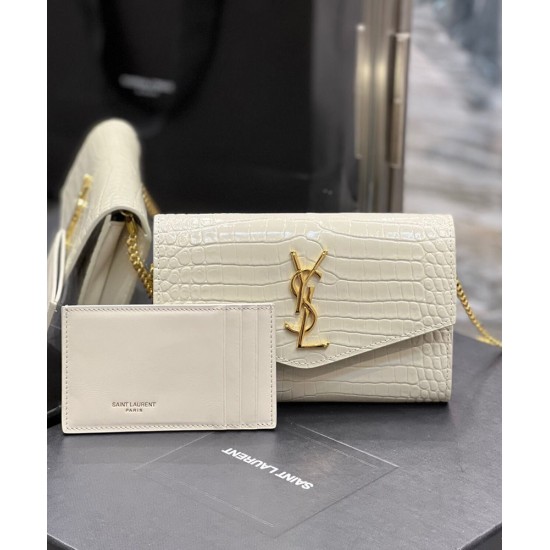 Replica Portafoglio YSL Saint Laurent Uptown Con Catena Pelle Lucida Con Stampa Coccodrillo Bianco Replica Portafoglio YSL Saint Laurent Uptown Con Catena Pelle Lucida Con Stampa Coccodrillo Bianco