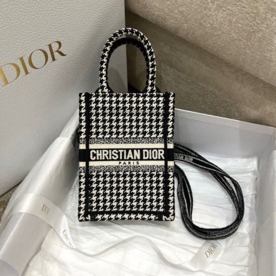 Replica Borsa per telefono Dior Mini Book Tote Micro ricamo pied de poule Replica Borsa per telefono Dior Mini Book Tote Micro ricamo pied de poule