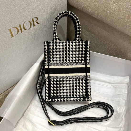 Replica Borsa per telefono Dior Mini Book Tote Micro ricamo pied de poule Replica Borsa per telefono Dior Mini Book Tote Micro ricamo pied de poule