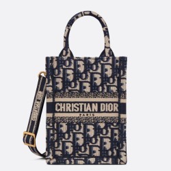 Borsa per telefono Dior Mini Book Tote Ricamo Dior Oblique Blu