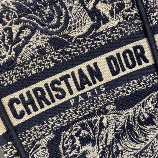 Replica Borsa per telefono Dior Mini Book Tote Toile de Jouy Ricamo inverso Blu