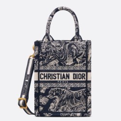 Borsa per telefono Dior Mini Book Tote Toile de Jouy Ricamo inverso Blu