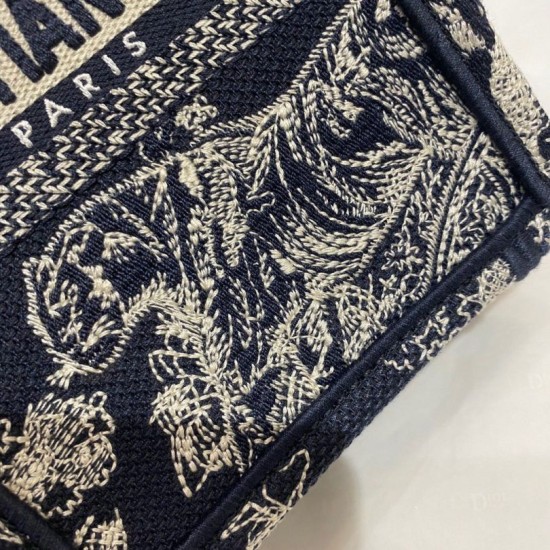 Replica Borsa per telefono Dior Mini Book Tote Toile de Jouy Ricamo inverso Blu