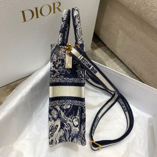 Replica Borsa per telefono Dior Mini Book Tote Toile de Jouy Ricamo inverso Blu