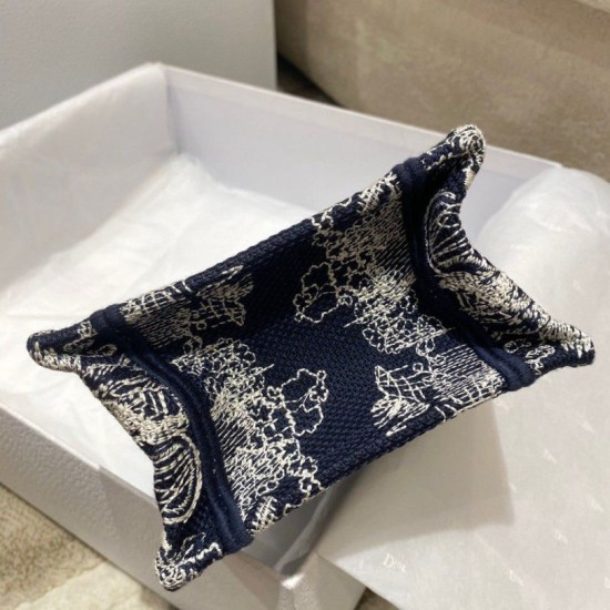 Replica Borsa per telefono Dior Mini Book Tote Toile de Jouy Ricamo inverso Blu