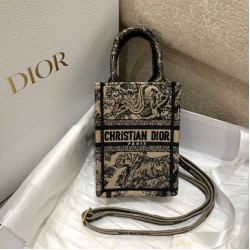 Dior Mini Book Tote Borsa per cellulare Toile de Jouy Ricamo Nocciola