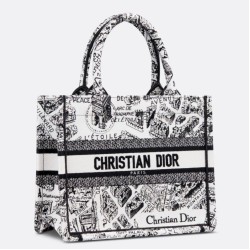 Borsa tote Dior piccola a libro Plan de Paris ricamata bianca