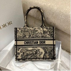 Borsa tote Dior piccola a libro Toile de Jouy ricamata Marrone
