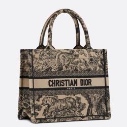 Borsa tote Dior piccola a libro Toile de Jouy ricamata Marrone