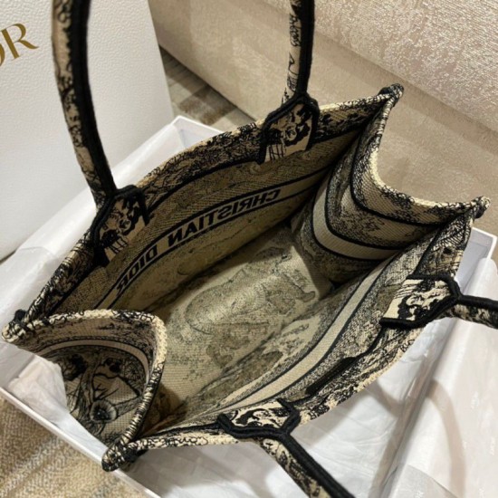 Replica Borsa tote Dior piccola a libro Toile de Jouy ricamata Marrone Replica Borsa tote Dior piccola a libro Toile de Jouy ricamata Marrone