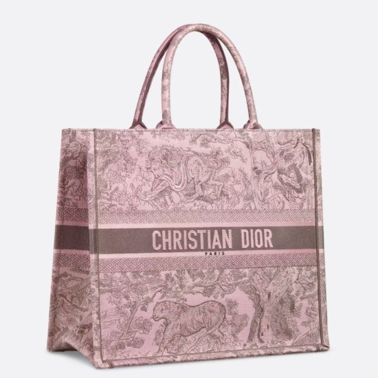 Replica Borsa tote grande per libri Dior Toile de Jouy Sauvage ricamo rosa / grigio Replica Borsa tote grande per libri Dior Toile de Jouy Sauvage ricamo rosa / grigio