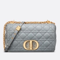 Borsa Dior Caro Media Cannage Grigio