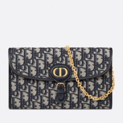 Pochette con catena Dior Bobby East-West Jacquard obliquo blu