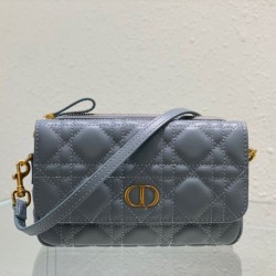Pouch Dior Caro Cannage Blu