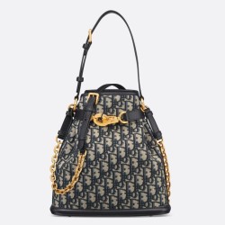 Borsa a secchiello media Dior C'est Jacquard obliquo blu