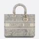 Replica Borsa Dior Large Lady D-Lite Toile de Jouy Reverse Ricamo Grigio