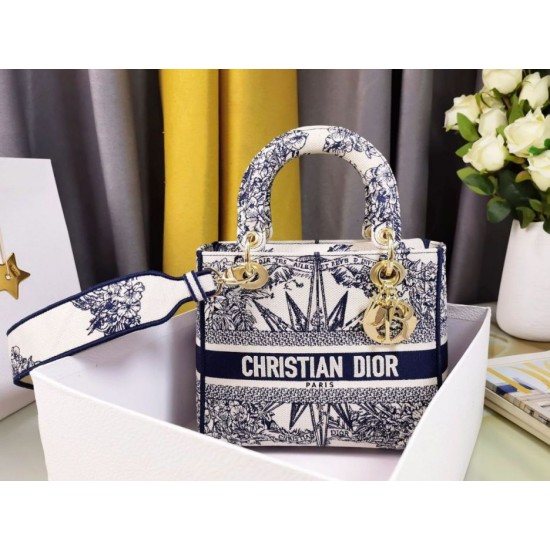 Replica Borsa Dior Medium Lady D-Lite Multicolor Ricamo Rêve d'Infini Blu