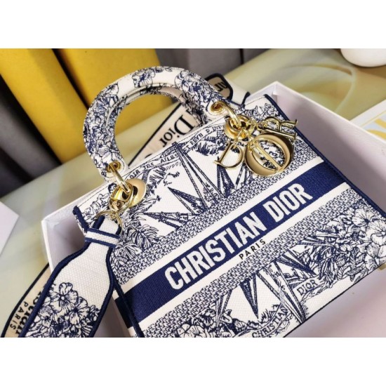 Replica Borsa Dior Medium Lady D-Lite Multicolor Ricamo Rêve d'Infini Blu
