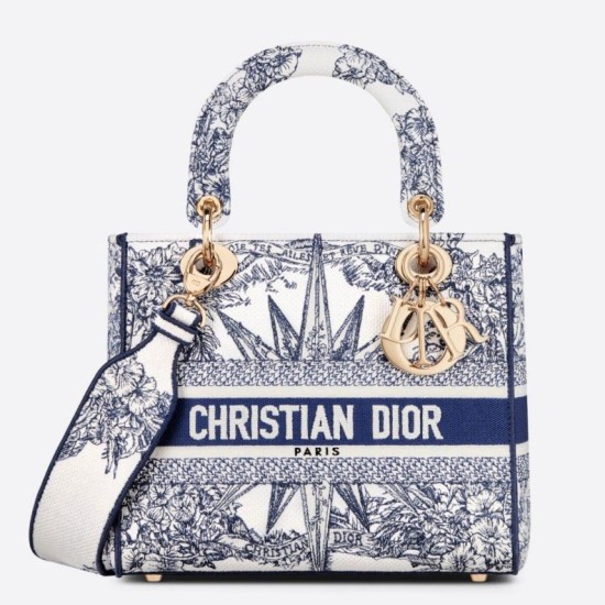 Replica Borsa Dior Medium Lady D-Lite Multicolor Ricamo Rêve d'Infini Blu