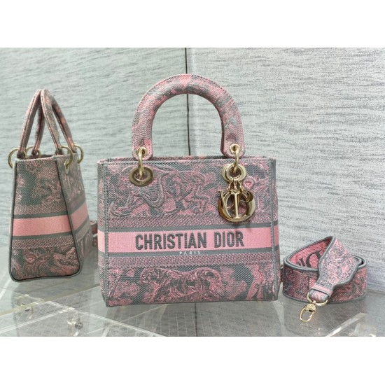 Replica Borsa media Dior Lady D-Lite Toile de Jouy ricamo inverso Grigio / Rosa Replica Borsa media Dior Lady D-Lite Toile de Jouy ricamo inverso Grigio / Rosa