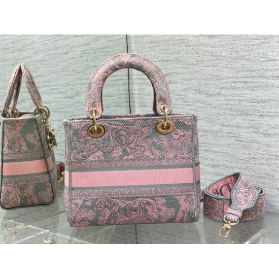 Replica Borsa media Dior Lady D-Lite Toile de Jouy ricamo inverso Grigio / Rosa Replica Borsa media Dior Lady D-Lite Toile de Jouy ricamo inverso Grigio / Rosa