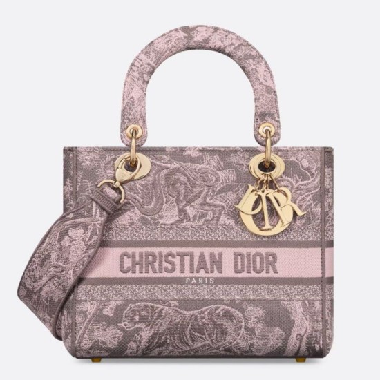Replica Borsa media Dior Lady D-Lite Toile de Jouy ricamo inverso Grigio / Rosa Replica Borsa media Dior Lady D-Lite Toile de Jouy ricamo inverso Grigio / Rosa
