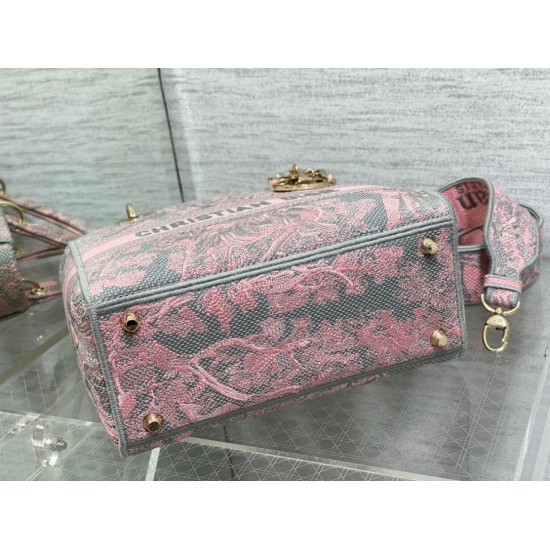 Replica Borsa media Dior Lady D-Lite Toile de Jouy ricamo inverso Grigio / Rosa Replica Borsa media Dior Lady D-Lite Toile de Jouy ricamo inverso Grigio / Rosa