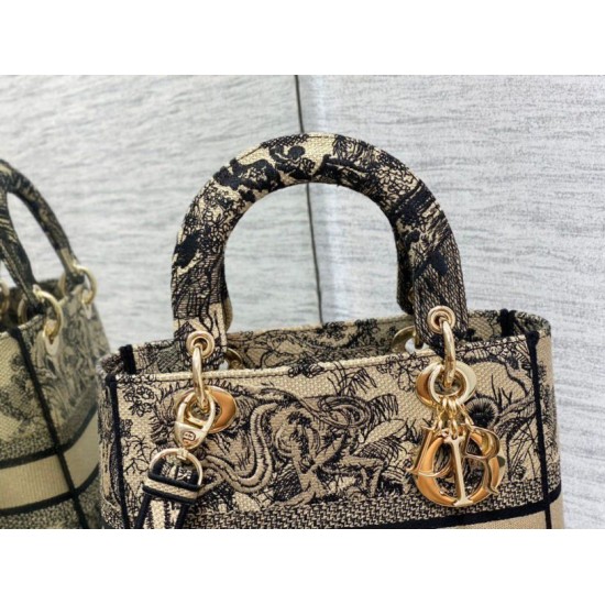 Replica Borsa Dior Medium Lady D-Lite Toile de Jouy Ricamo Marrone Replica Borsa Dior Medium Lady D-Lite Toile de Jouy Ricamo Marrone
