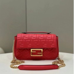 Borsa Midi Fendi Baguette Chain Nappa Rossa