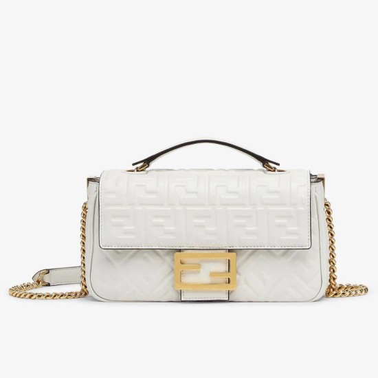 Replica Borsa midi Fendi Baguette con catena in nappa bianca Replica Borsa midi Fendi Baguette con catena in nappa bianca
