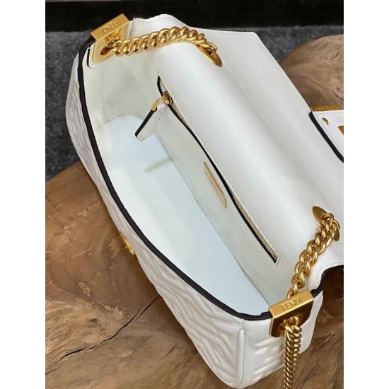 Replica Borsa midi Fendi Baguette con catena in nappa bianca Replica Borsa midi Fendi Baguette con catena in nappa bianca
