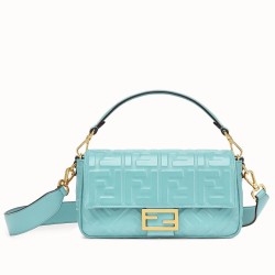 Borsa Baguette Media Fendi Motivo FF Azzurro