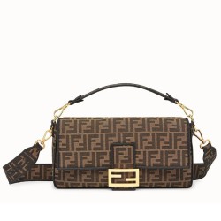 Borsa grande Fendi Baguette in tessuto FF con finiture nere
