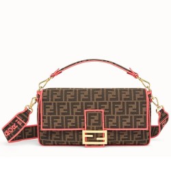 Borsa grande Fendi Baguette in tessuto FF con finiture rosa