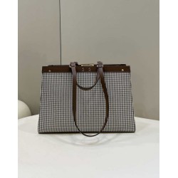 Shopper Fendi X-Tote in lana pied de poule con ricamo FF 8BH374 Marrone