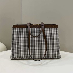 Shopper Fendi X-Tote in lana pied de poule con ricamo FF 8BH374 Marrone Shopper Fendi X-Tote in lana pied de poule con ricamo FF 8BH374 Marrone