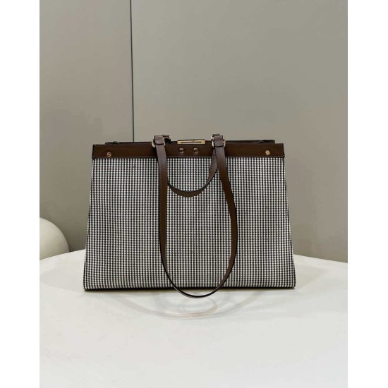 Replica Shopper Fendi X-Tote in lana pied de poule con ricamo FF 8BH374 Marrone Replica Shopper Fendi X-Tote in lana pied de poule con ricamo FF 8BH374 Marrone