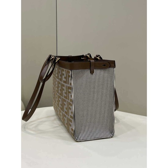 Replica Shopper Fendi X-Tote in lana pied de poule con ricamo FF 8BH374 Marrone Replica Shopper Fendi X-Tote in lana pied de poule con ricamo FF 8BH374 Marrone