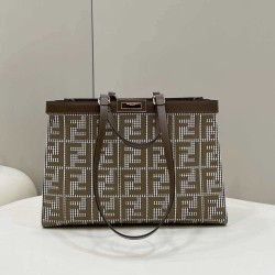 Shopper Fendi X-Tote in lana pied de poule con ricamo FF 8BH374 Marrone