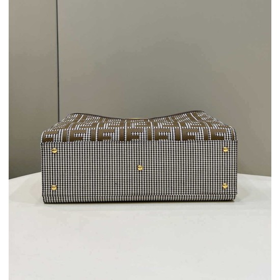 Replica Shopper Fendi X-Tote in lana pied de poule con ricamo FF 8BH374 Marrone Replica Shopper Fendi X-Tote in lana pied de poule con ricamo FF 8BH374 Marrone